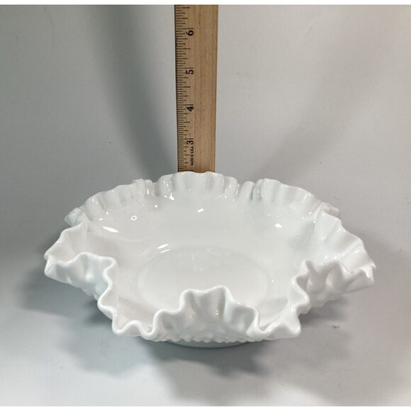 Vintage Fenton White Hobnail Milk Glass Crimped Candy/Nut Dish 8" - Picture 5 of 6